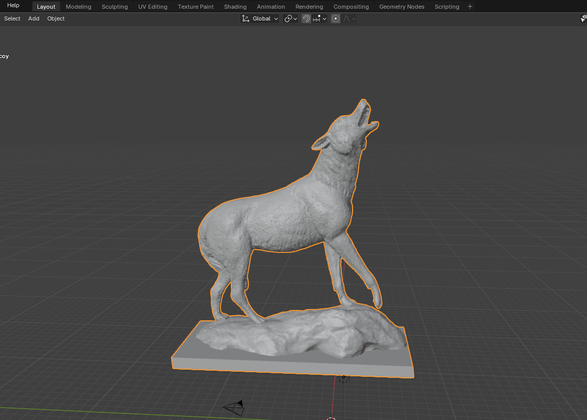 The WildSong coyote statue rendered in blender