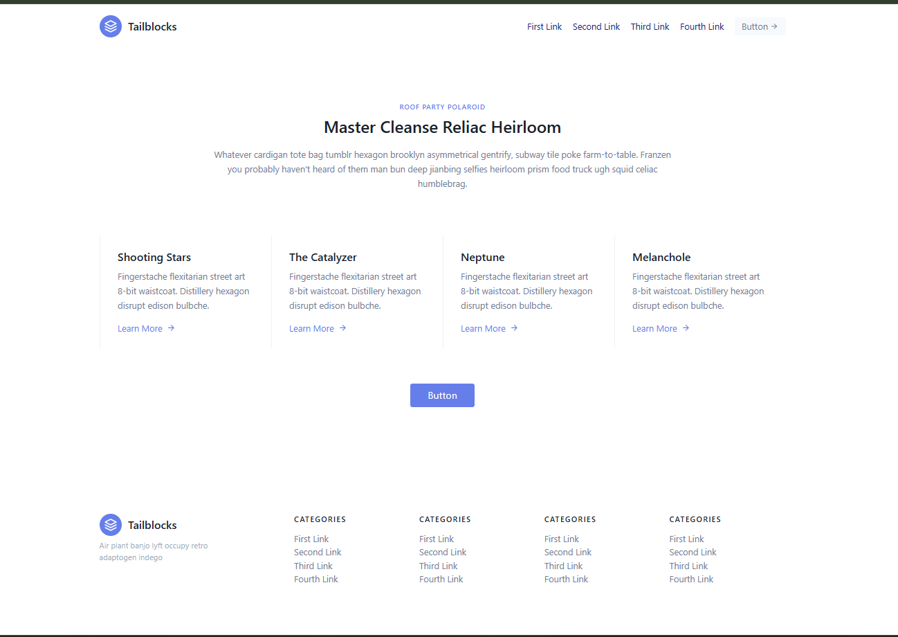 What a default Tailblocks page looks like. Bad color contrast, no errors or alerts, but still lots of issue to fix.
