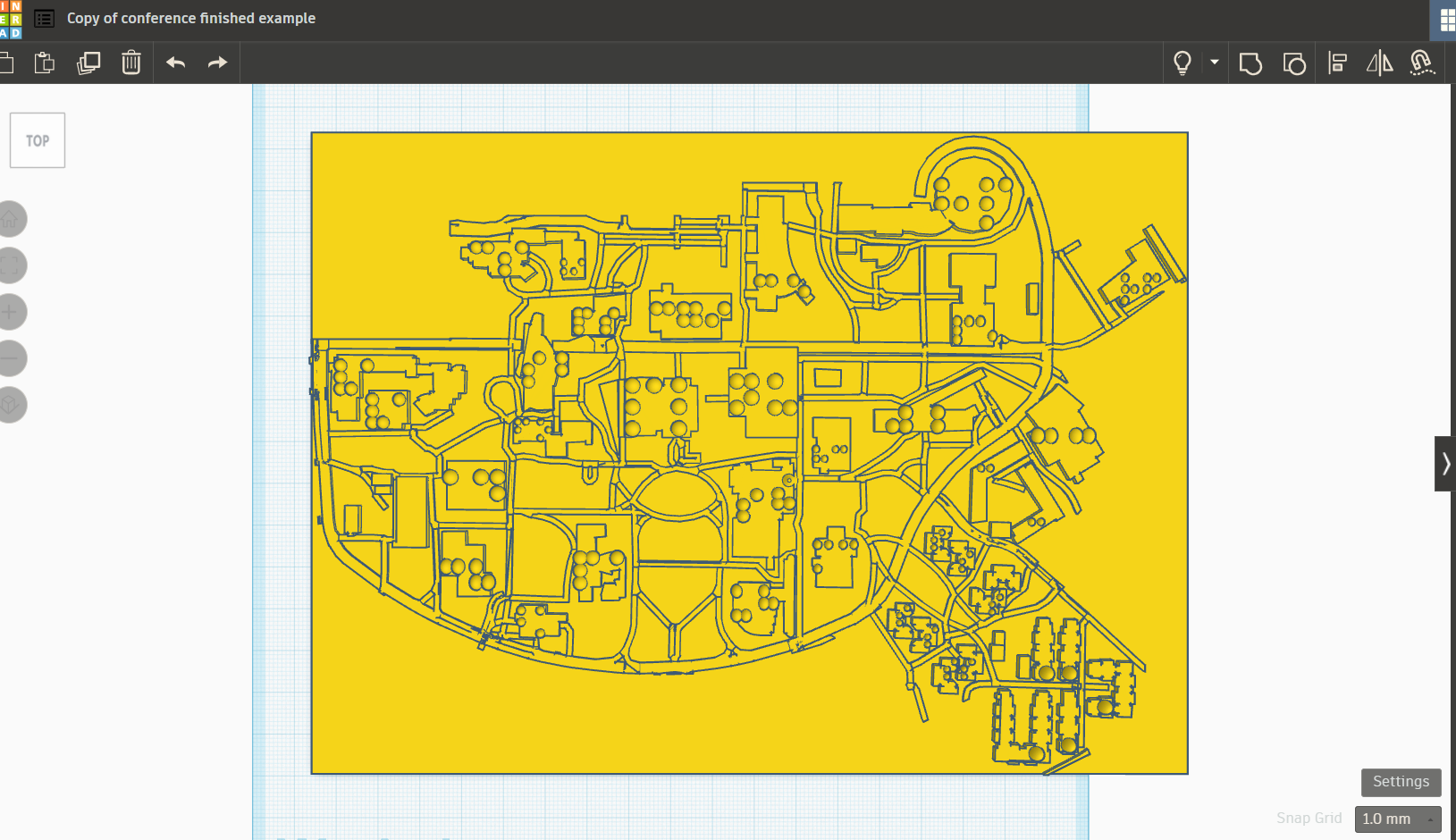 The map from before, but now with braille on all the buildings with classes in them, as requested by the user.