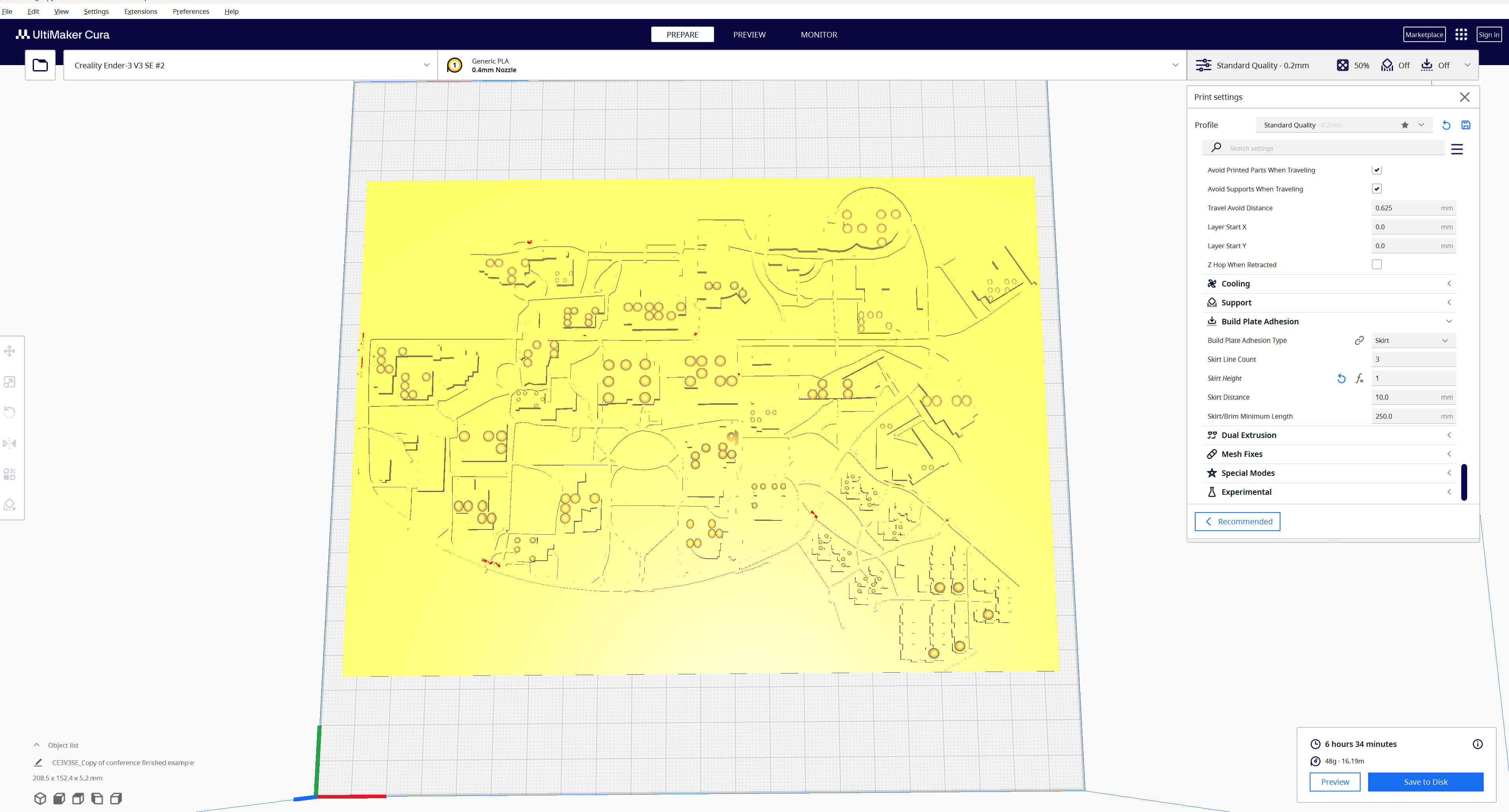 The map from before, but now uploaded into Cura.