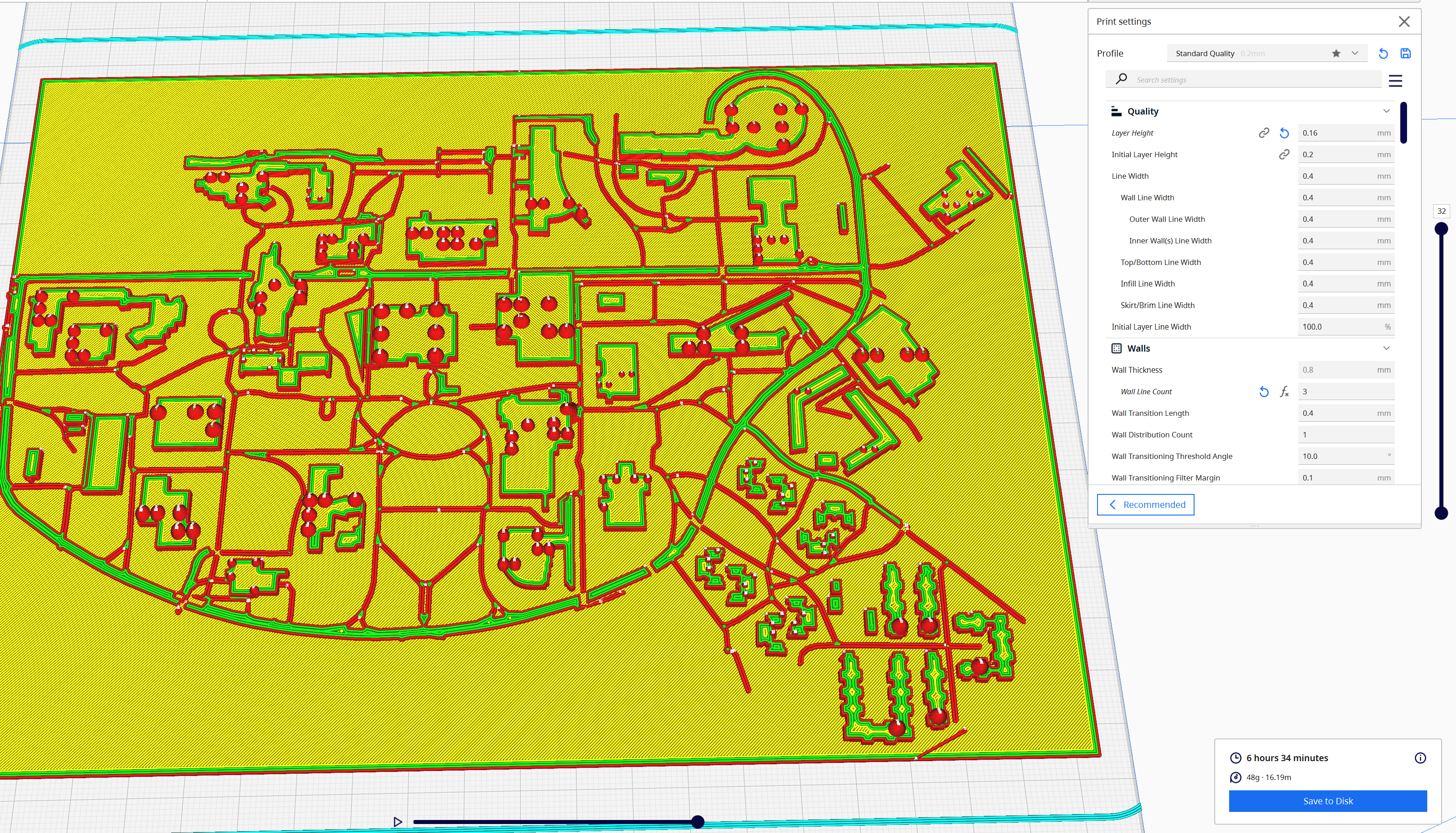 The map from before, but now sliced in Cura.